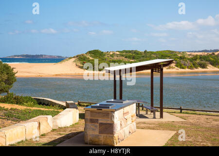 lagoon by north narrabeen beach and beach barbecue area ,Sydney northern beaches,new south wales,Australia Stock Photo