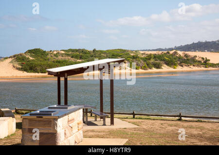 lagoon by north narrabeen beach and beach barbecue area ,Sydney northern beaches,new south wales,Australia Stock Photo