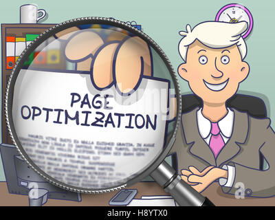 Page Optimization through Magnifier. Doodle Style. Stock Photo