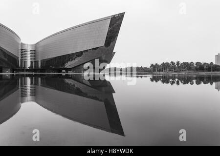 Guangzhou, China - November  2016: View of Guangdong Science Center reflections on the pond. Stock Photo