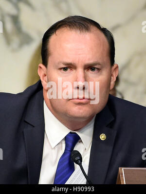 United States Senator Mike Lee (Republican of Utah) listens during a U ...