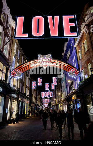 London, UK. 17 November 2016. London's trendy Carnaby Street provides its own interpretation of the Christmas spirit. Stock Photo