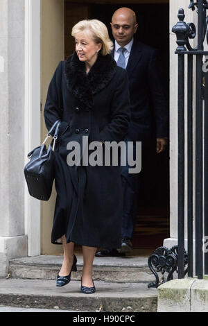 Downing Street, London, January 10th 2017. Environment, food and Rural Affairs Secretary Andrea Leadsom and Communities and Local Government Secretary Sajid Javid leave the weekly UK cabinet meeting at 10 Downing Street as the new Parliamentary term begins. Credit: Paul Davey/Alamy Live News Stock Photo