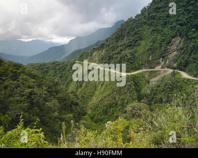 The Death Road - the most dangerous road in the world, North Yungas, Bolivia. Stock Photo