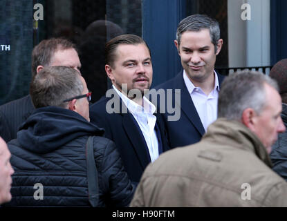 Leonardo DiCaprio arrives for a visit to Home by Social Bite sandwich shops in Edinburgh, which work to help the homeless. Picture date: Thursday November 17, 2016. See PA story SHOWBIZ DiCaprio. Photo credit should read: Jane Barlow/PA Wire Stock Photo