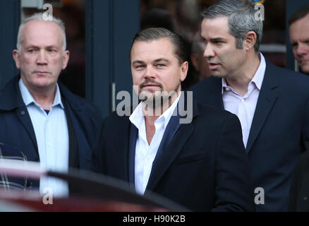 Leonardo DiCaprio leaves after a visit to Home by Social Bite sandwich shops in Edinburgh, which work to help the homeless. Picture date: Thursday November 17, 2016. See PA story SHOWBIZ DiCaprio. Photo credit should read: Jane Barlow/PA Wire Stock Photo