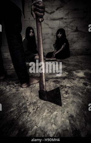 Serial killer with hatchet,Scary background for book cover ideas Stock Photo