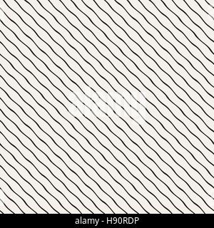 Hand Drawn Wavy Diagonal Lines. Vector Seamless Black and White Pattern.. Abstract Freehand Background Design Stock Vector