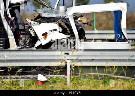 Detail with damaged car after severe crash Stock Photo