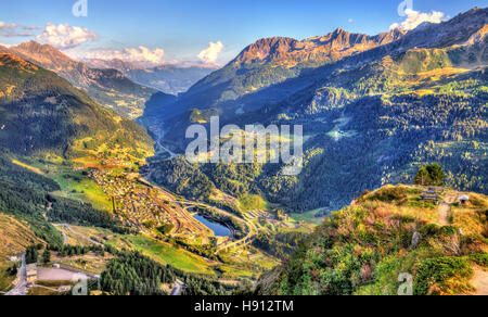 View of Airolo village from the Gotthard Pass, Switzerland Stock Photo