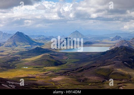 The Lake of Alftavatn Viewed From the Upper Slopes of Jokultungur on the Laugavegur Hiking Trail Iceland Stock Photo