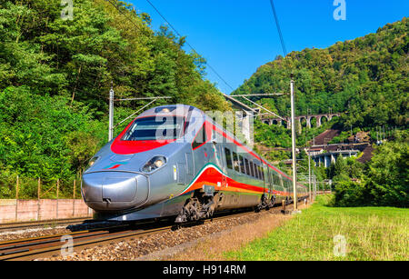 Alstom tilting high-speed train on the Gotthard railway Stock Photo
