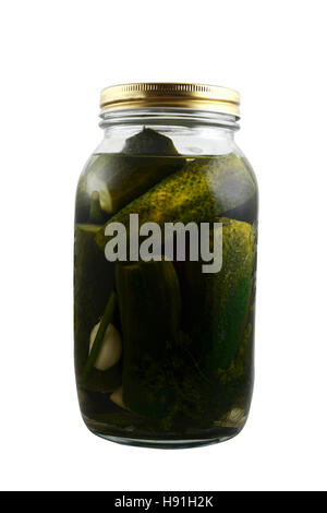 pickles cucumbers  in the glass jar on a white background Stock Photo