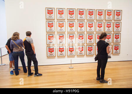 Andy Warhol,Campbell's soup cans paintings (1962) MoMa museum of modern art, New York City, United States of America. Stock Photo
