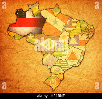 amazonas state on admistration map of brazil with flags Stock Photo