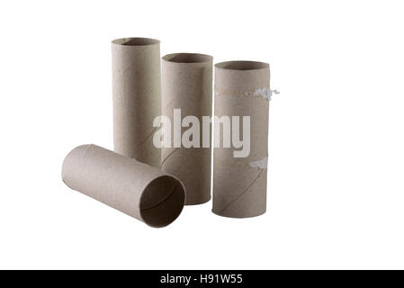 Empty cardboard toilet paper tubes on white background Stock Photo - Alamy