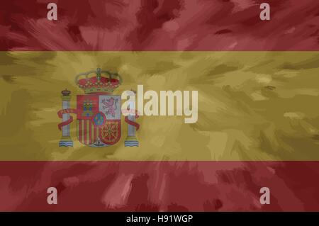 Spain painted / drawn vector flag. Dramatic, unusual look. Vector file contains flag and texture layers Stock Vector