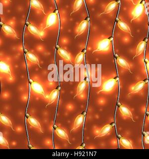 Colorful Glowing Christmas Lights.Vector seamless pattern can be used as backdrop for new Year decoration. Holiday Illustration, luminous electric gar Stock Vector