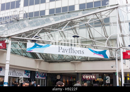 Sign above the entrance to the Pavilions Shopping Centre, Uxbridge, Hillingdon, Greater London, UK Stock Photo