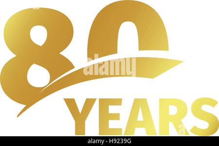 Isolated abstract golden 80th anniversary logo on white background. 80 number logotype. Eighty years jubilee celebration icon. Eightieth birthday emblem. Vector illustration. Stock Vector