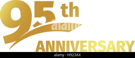 Isolated abstract golden 95th anniversary logo on white background. 95 number logotype. Ninty-five years jubilee celebration icon. Birthday emblem. Vector illustration. Stock Vector