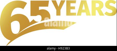 Isolated abstract golden 65th anniversary logo on white background. 65 number logotype. Sixty-five years jubilee celebration icon. Birthday emblem. Vector illustration. Stock Vector