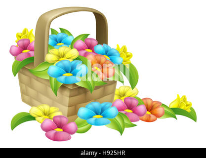 Corner design element of beautiful basket full of flowers Stock Photo