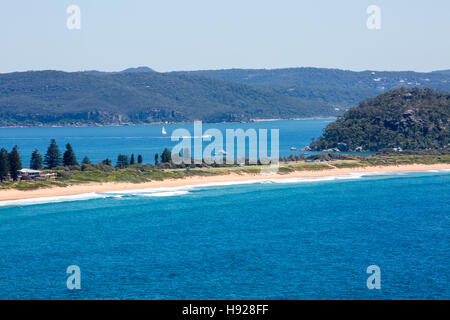 Looking down on Palm Beach and Tasman sea, with pittwater bay in the distance, Sydney,new south wales,australia Stock Photo
