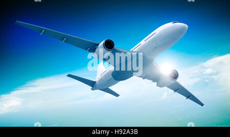 Aircraft Midair Public Transportation Flying concept Stock Photo