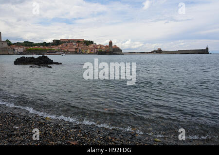 The Church of Our Lady of the Angels across the bay, in Collioure. France Stock Photo