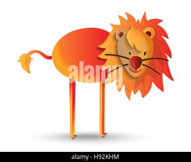 Cute wild animal cartoon illustration, happy jungle lion with mane. Ideal for children or education projects. EPS10 vector.