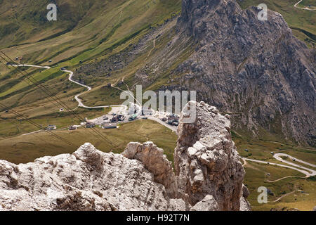 Landscape at Canazei ski resort in September, Trentino region, South Tyrol, Italy. Stock Photo