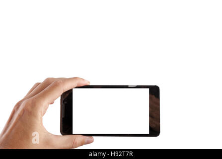 Taking picture with mobile, smart phone with clipping path for the screen Stock Photo