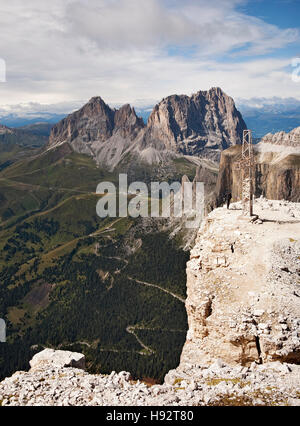 Landscape at Canazei ski resort in September, Trentino region, South Tyrol, Italy. Stock Photo