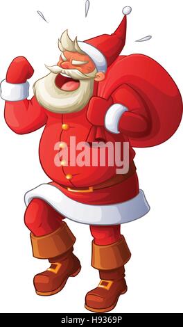 Angry Santa yelling and waving his fist. Cartoon vector illustration. Stock Vector