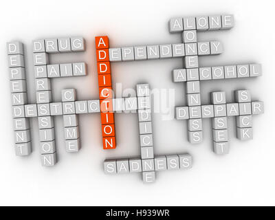 3d imagen Addiction, word cloud concept on white background. Stock Photo