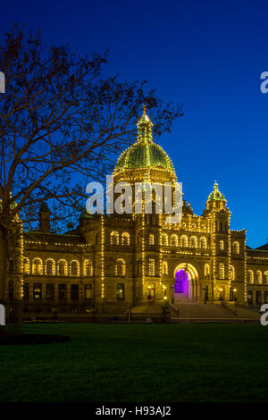 Parliment Building, Twilight, Victoria, Harbor, Vancouver Island, Brithish Columbia, Canada Stock Photo