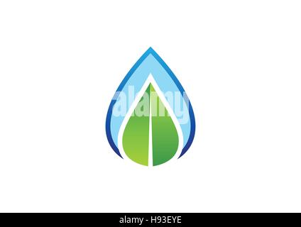 water drop and leaf logo concept, water drop and nature leaf symbol icon vector design Stock Vector