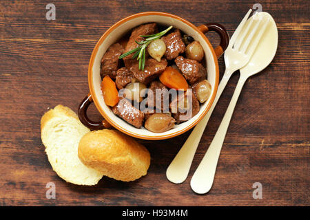 Traditional  beef goulash - Boeuf bourguigno. Comfort food. Stew meat with vegetables Stock Photo