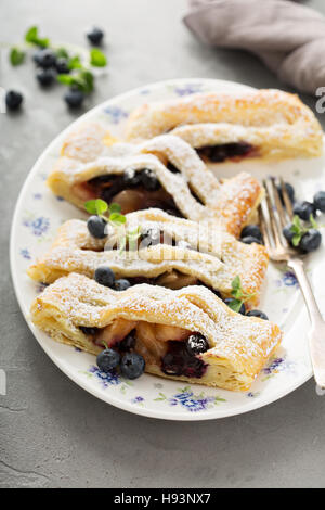 Puff pastry with apple and blueberry Stock Photo