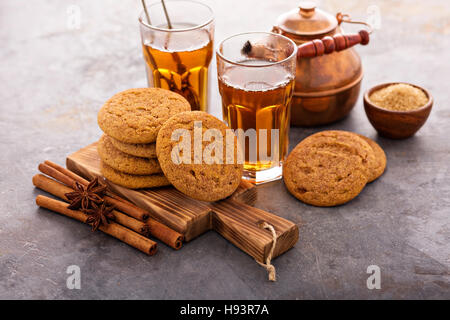 Cinnamon cookies with tea Stock Photo