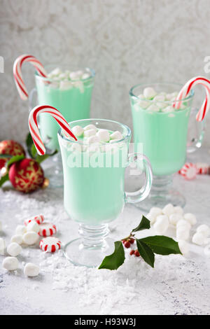 Green peppermint hot chocolate with marshmallows Stock Photo