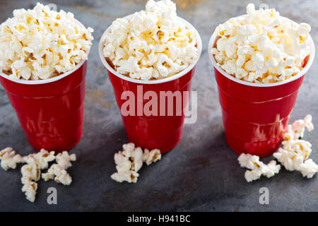 Popcorn in red cups Stock Photo