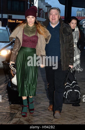 Strictly Come Dancing contestant Ed Balls and partner Katya Jones arrive at the Tower Ballroom, Blackpool, ahead of this weekend's show. Stock Photo