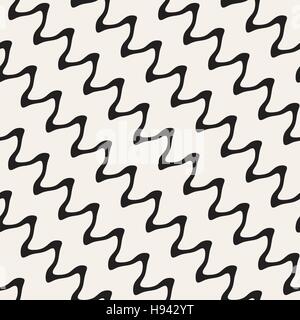 Hand Drawn ZigZag Diagonal Wavy Lines. Abstract Geometric Background Design. Vector Seamless Black and White Pattern. Stock Vector