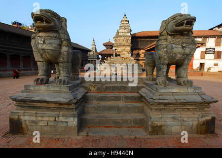 Statues in the Durbar square of Bhaktapur. Nepal. Stock Photo