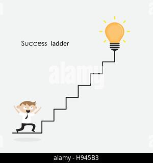 Businessman and light bulb with ladder sign.Ladder to success concept with idea light bulb icon.Creative idea and leadership concept. Stock Vector