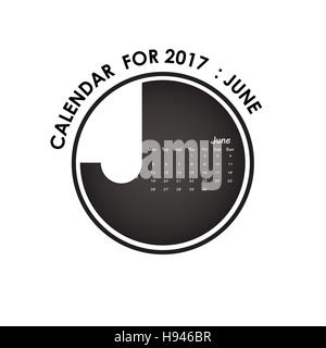 2017 calendar vector design stationery template.Calendar for june 2017.Vector illustration. Stock Vector