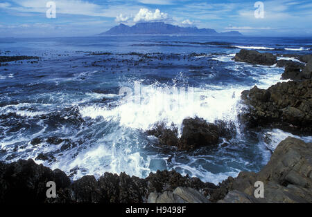 View from Robben Island, prison island, of the Table Mountain, Cape Town, South Africa Stock Photo