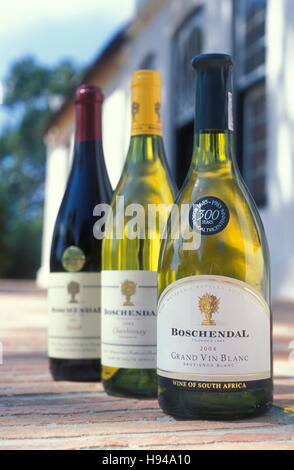 Wine bottles of the Boschendal winery, white wine, viniculture, Wine Lands, South Africa Stock Photo